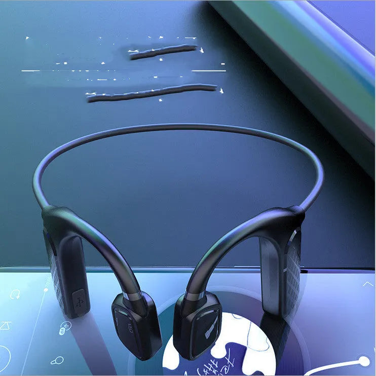 MD04 black bone conduction Bluetooth headset with hanging-ear design and bilateral stereo