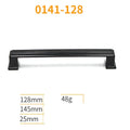 Black aluminium alloy cabinet handles and drawer knobs with an electroplated finish.