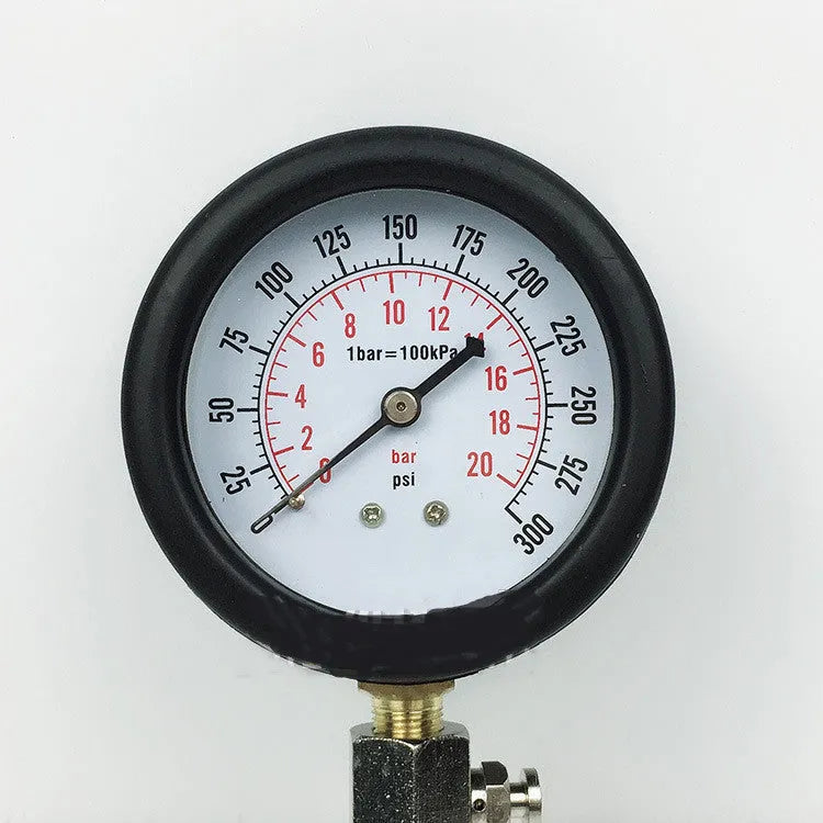 Red cylinder pressure gauge kit for motorcycle and car engines, 8-piece set in plastic box, 0.95kg