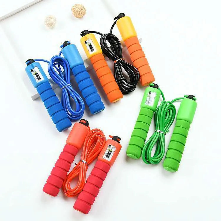Adult synchronized sports skipping rope with counting function and sponge handles