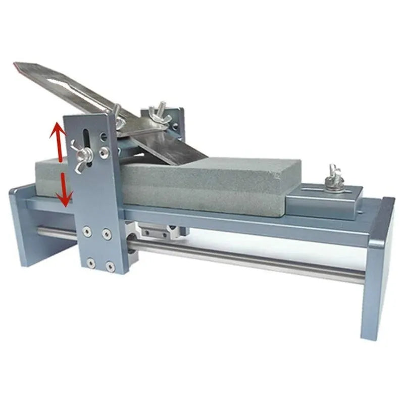 Fixed angle woodworking sharpener tool made of aluminium alloy and stainless steel for chisels and planer blades.