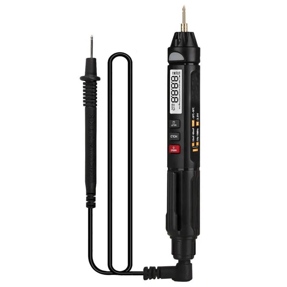 ET8906 ET8908 automatic digital multimeter with test leads on a workbench.
