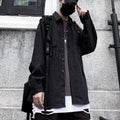 Retro wild striped black long sleeved loose shirt cardigan with square collar for teenagers