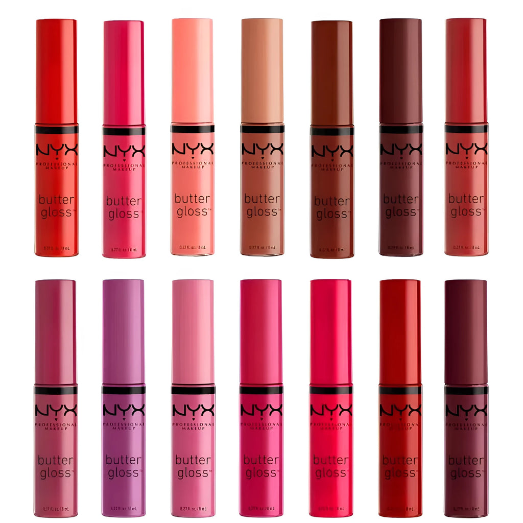Nyx Butter Gloss lip glaze in multiple shades including BLG36 Sorbet and BLG09 Vanilla Cream Pie