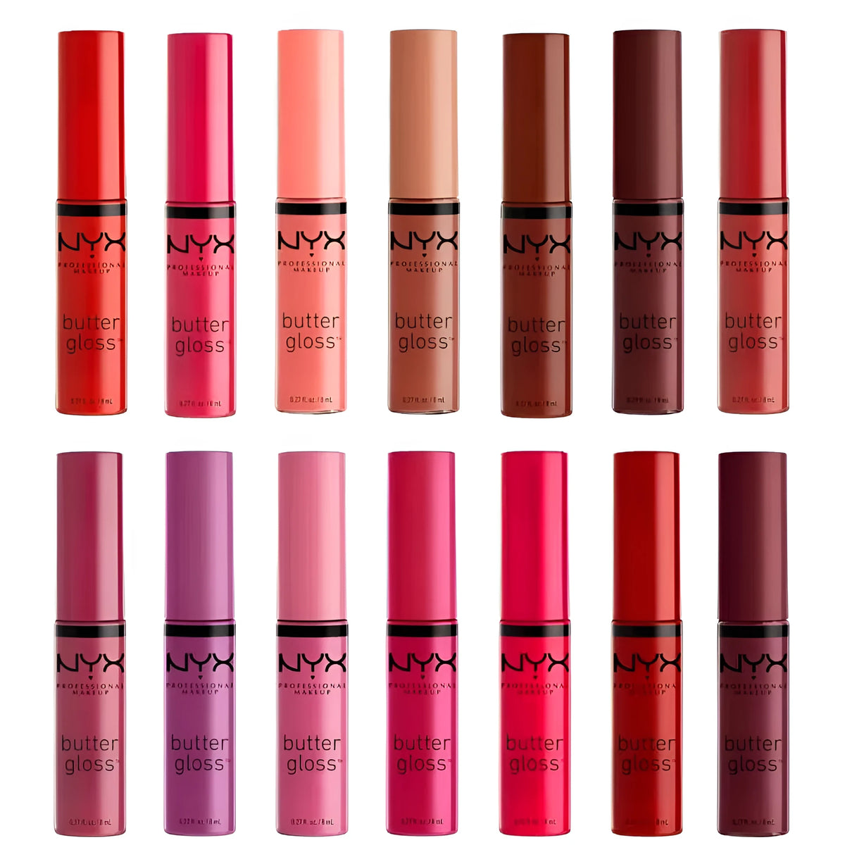 Nyx Butter Gloss lip glaze in multiple shades including BLG36 Sorbet and BLG09 Vanilla Cream Pie