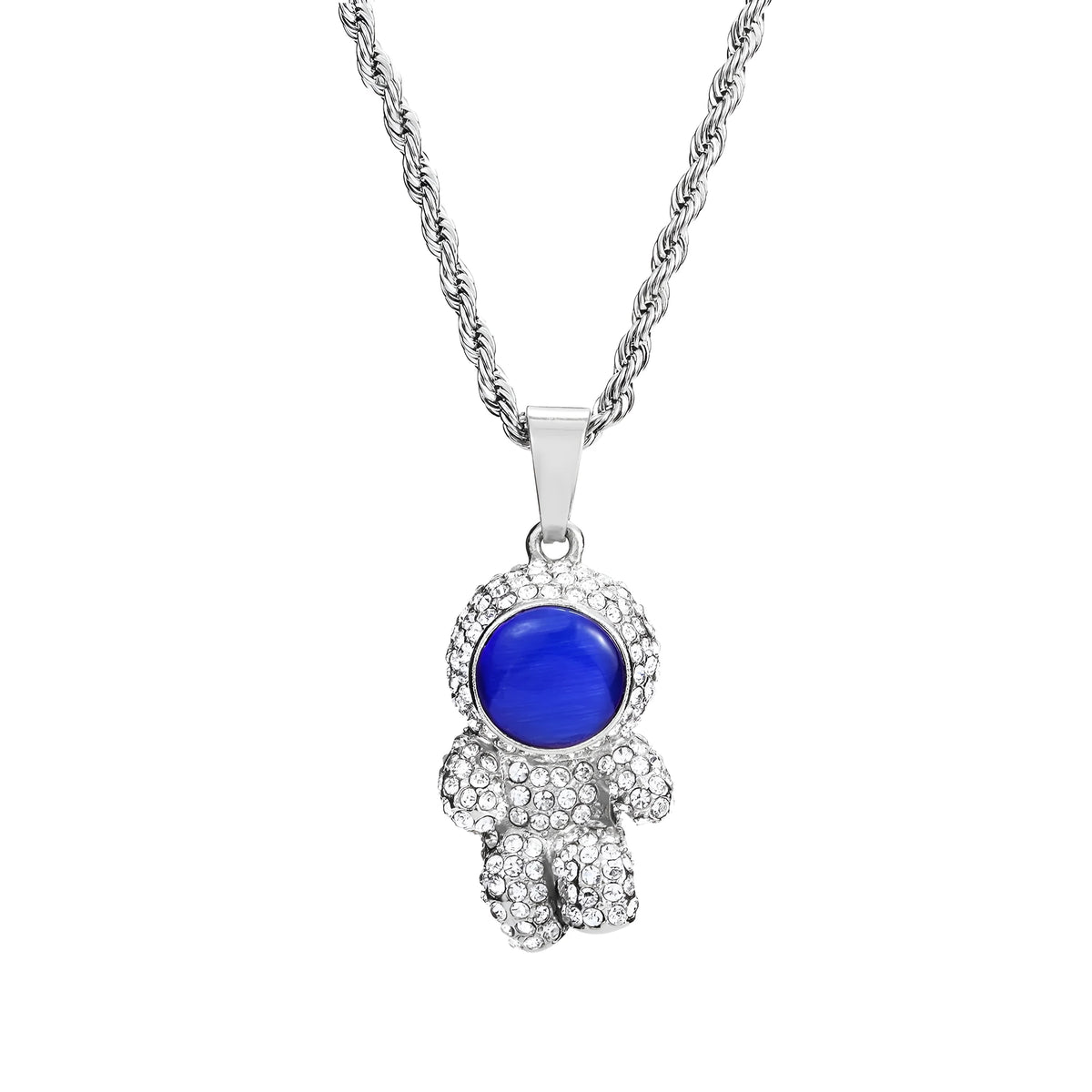 Wandering Earth astronaut pendant necklace, alloy electroplated, twist chain 51cm to 80cm, gold or silver with gift box