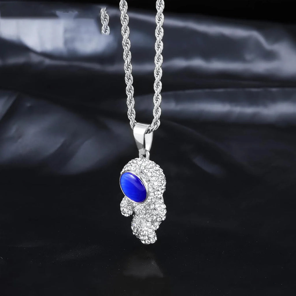 Wandering Earth astronaut pendant necklace, alloy electroplated, twist chain 51cm to 80cm, gold or silver with gift box