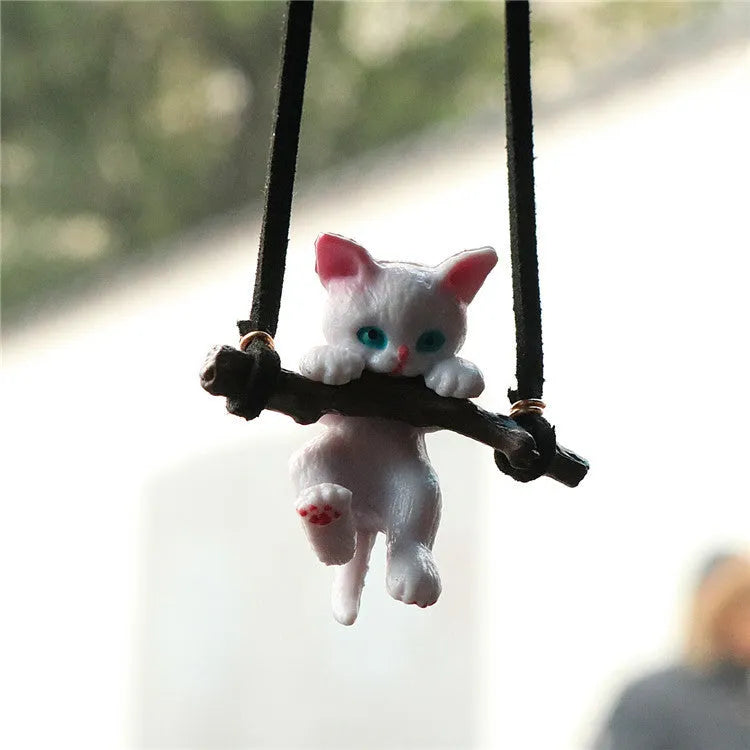 Creative cute branch cat rearview mirror pendant as simple car interior decoration accessory