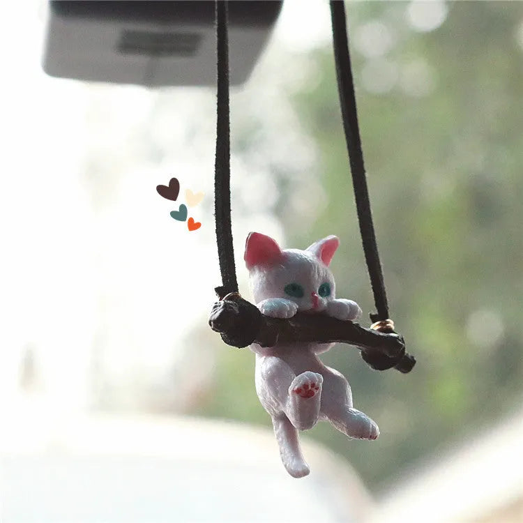 Creative cute branch cat rearview mirror pendant as simple car interior decoration accessory