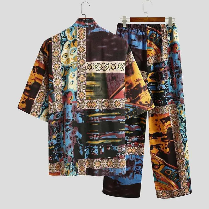 Men's 100% cotton printed lace-up V-neck half-sleeve pajama set in blue, red, and rose for summer