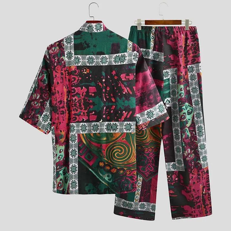 Men's 100% cotton printed lace-up V-neck half-sleeve pajama set in blue, red, and rose for summer