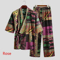 Men's 100% cotton printed lace-up V-neck half-sleeve pajama set in blue, red, and rose for summer