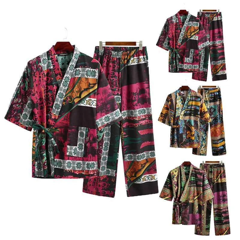 Men's 100% cotton printed lace-up V-neck half-sleeve pajama set in blue, red, and rose for summer