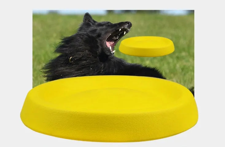 Yellow EVA plastic dog fetch ball weighing 70g for training and bonding exercises