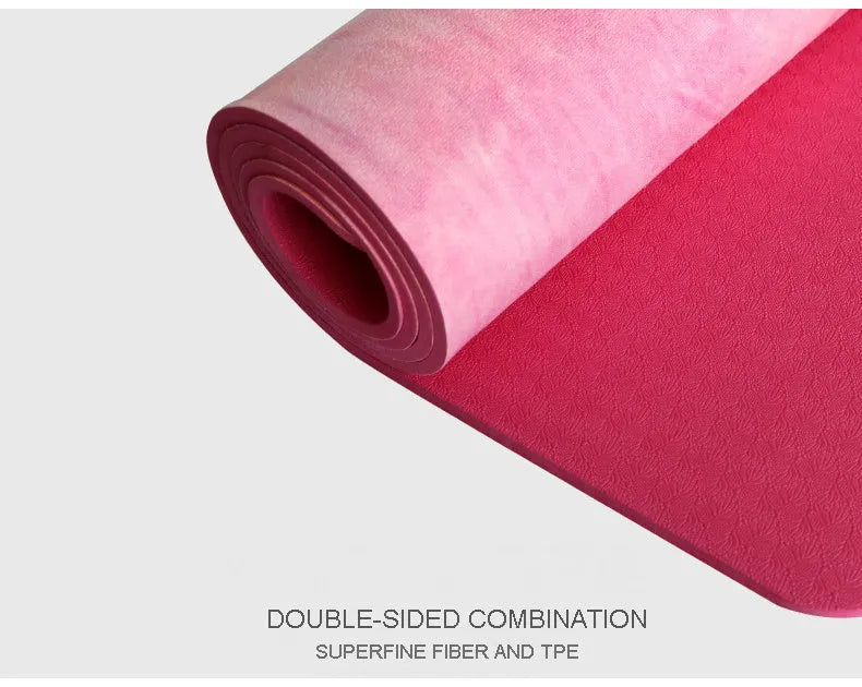 TPE yoga mat 5mm thick with tie-dyed suede top in Symphony Purple and Symphony Pink colours