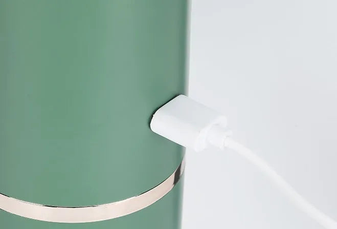 Anion car air purifier in creamy white or green with composite filter, 30 dB, USB and car power supply