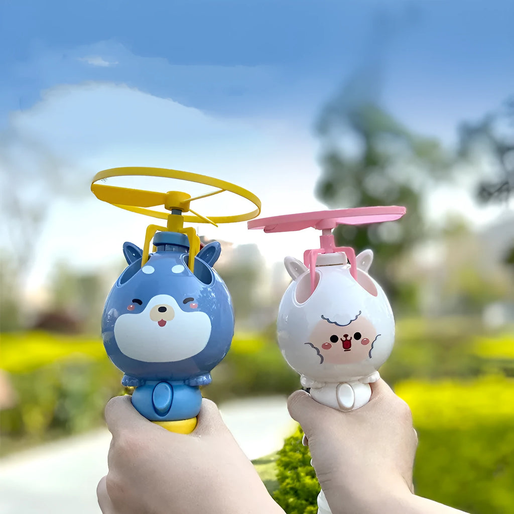 Bamboo Dragonfly rotating flying bubble machine in blue with music and lights for outdoor kids play