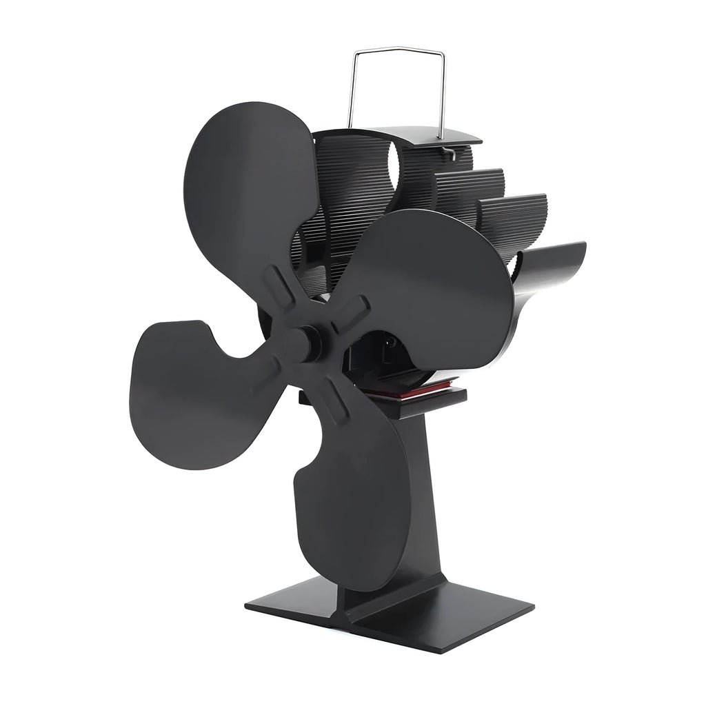 Black Yotsuba pattern heat-powered fireplace fan for wood stoves