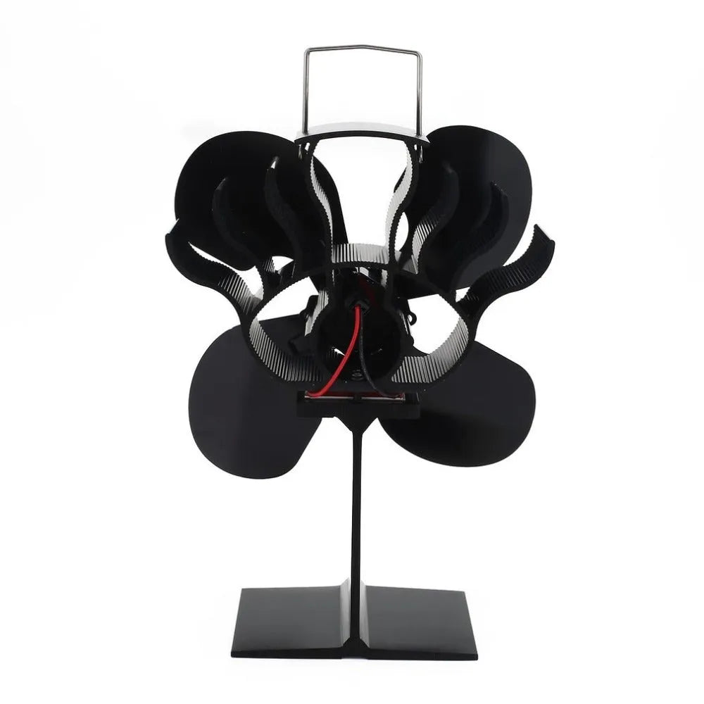 Black Yotsuba pattern heat-powered fireplace fan for wood stoves