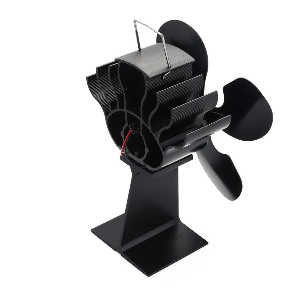 Black Yotsuba pattern heat-powered fireplace fan for wood stoves
