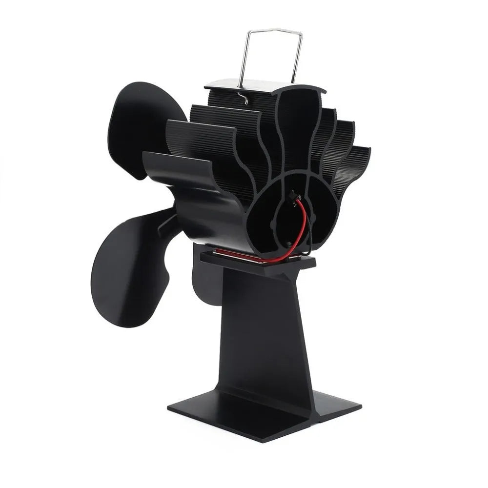Black Yotsuba pattern heat-powered fireplace fan for wood stoves