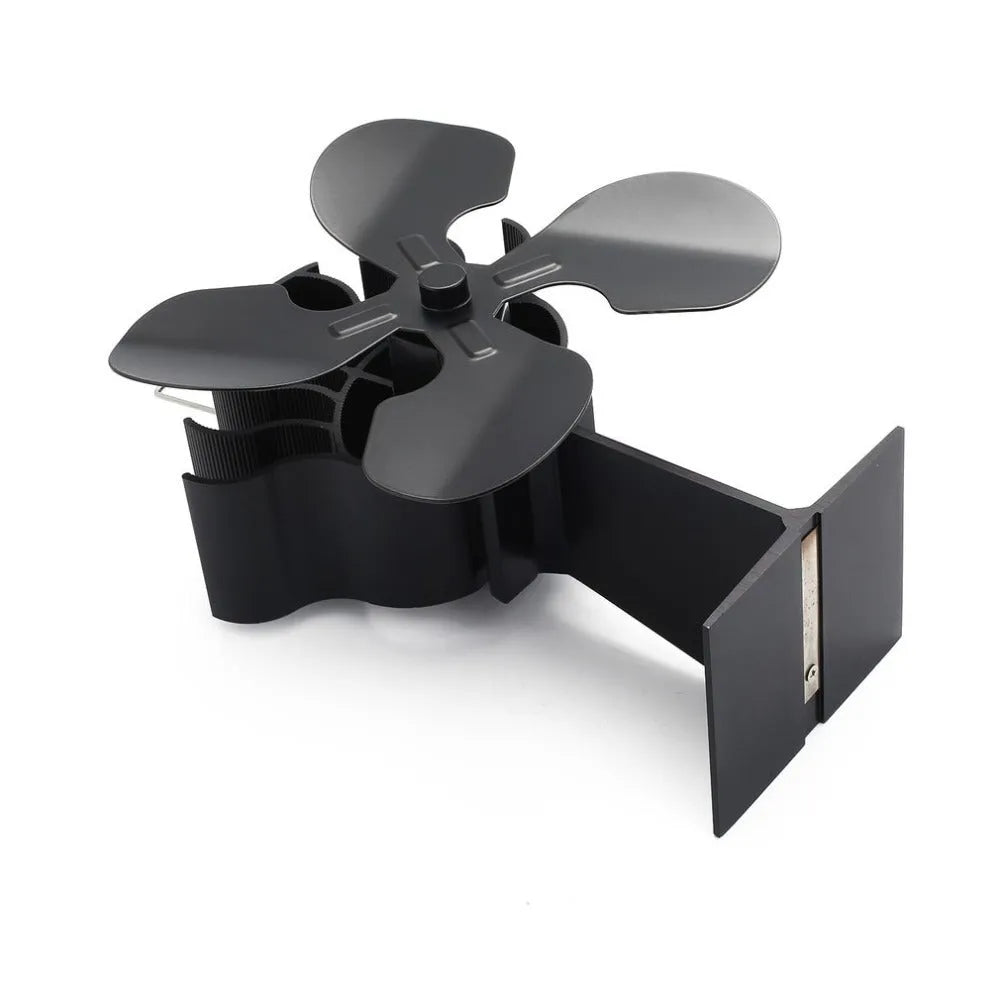 Black Yotsuba pattern heat-powered fireplace fan for wood stoves