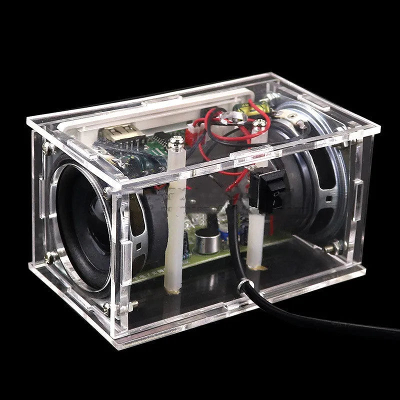 Bluetooth speaker DIY kit with transparent acrylic shell and electronic components for assembly