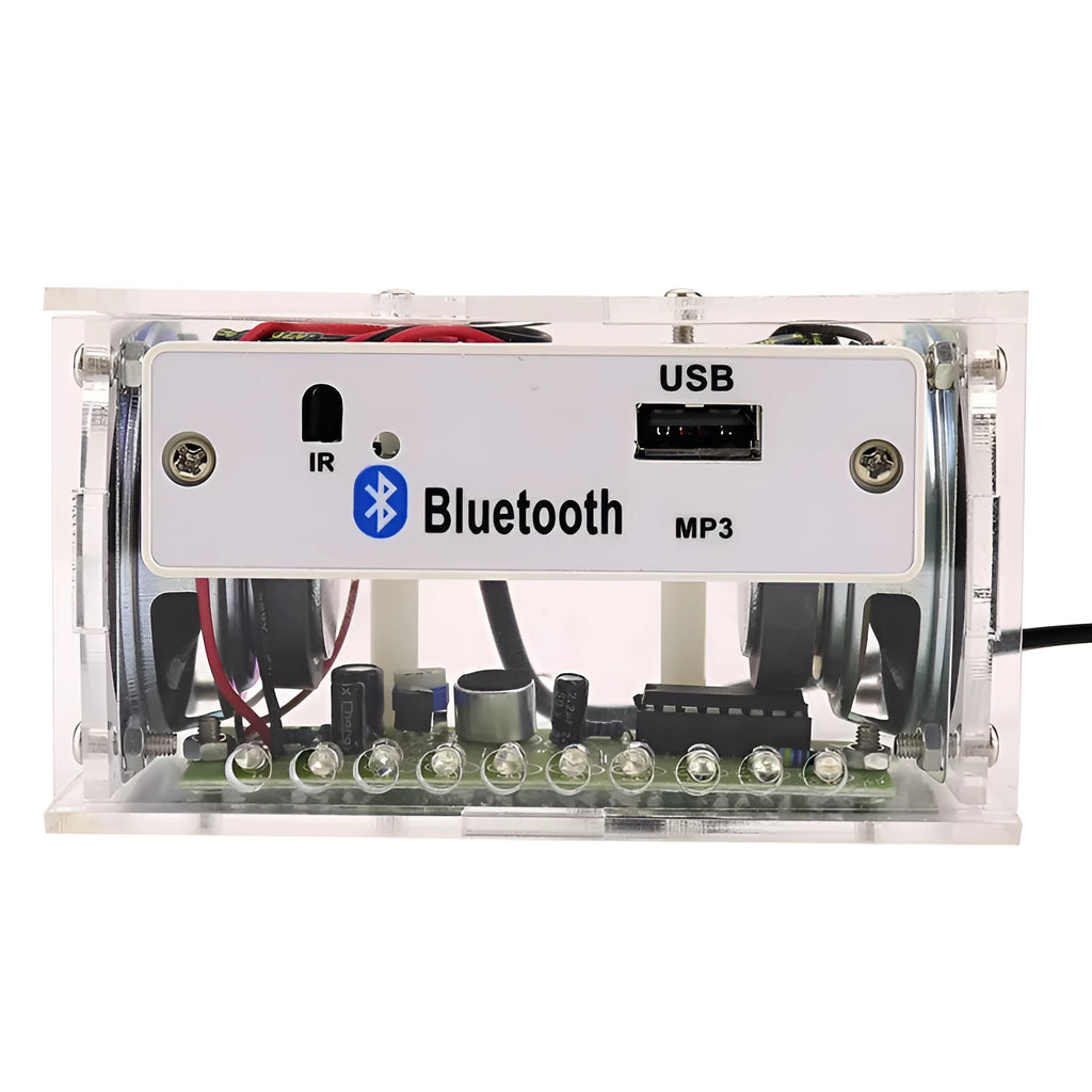 Bluetooth speaker DIY kit with transparent acrylic shell and electronic components for assembly