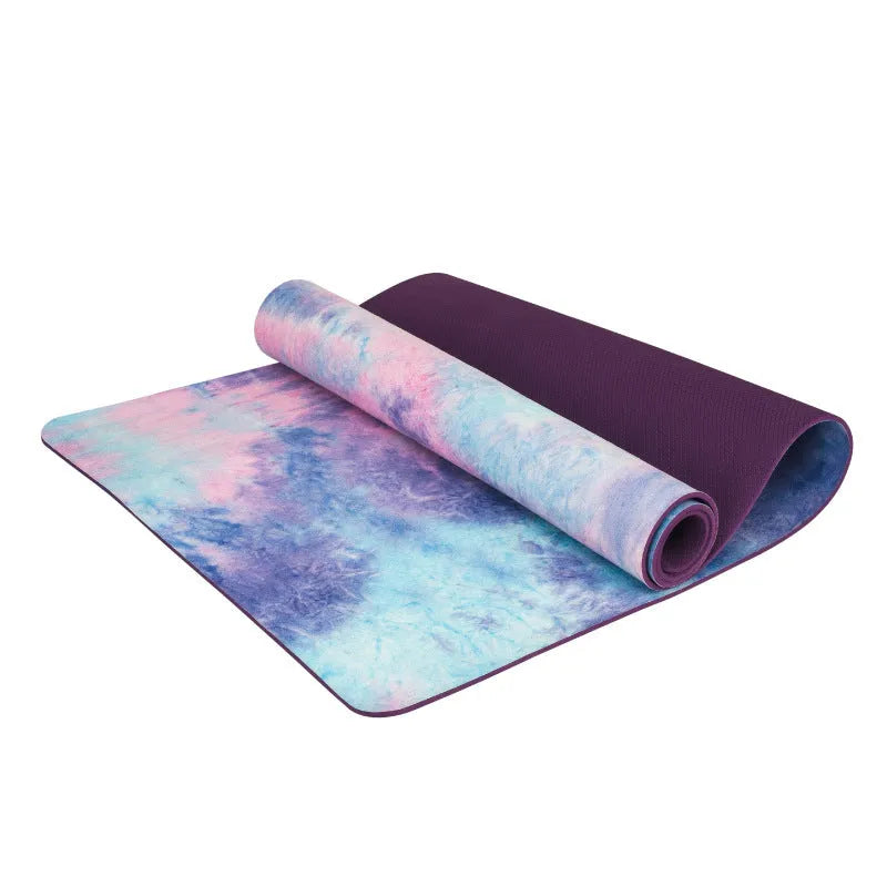 TPE yoga mat 5mm thick with tie-dyed suede top in Symphony Purple and Symphony Pink colours