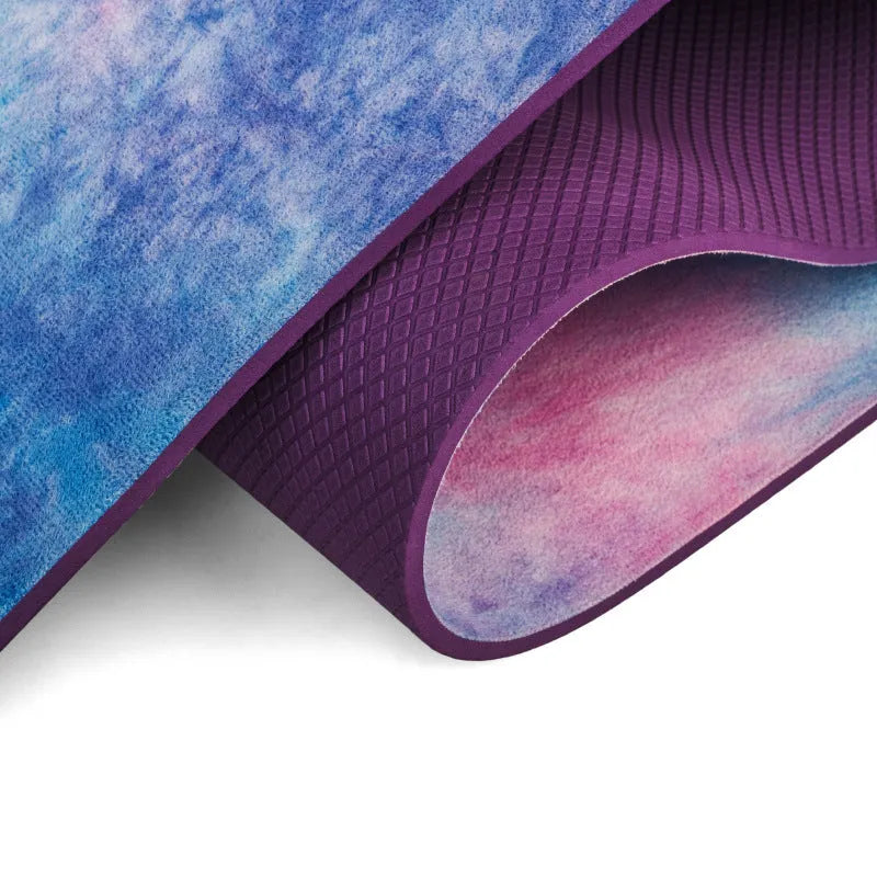 TPE yoga mat 5mm thick with tie-dyed suede top in Symphony Purple and Symphony Pink colours