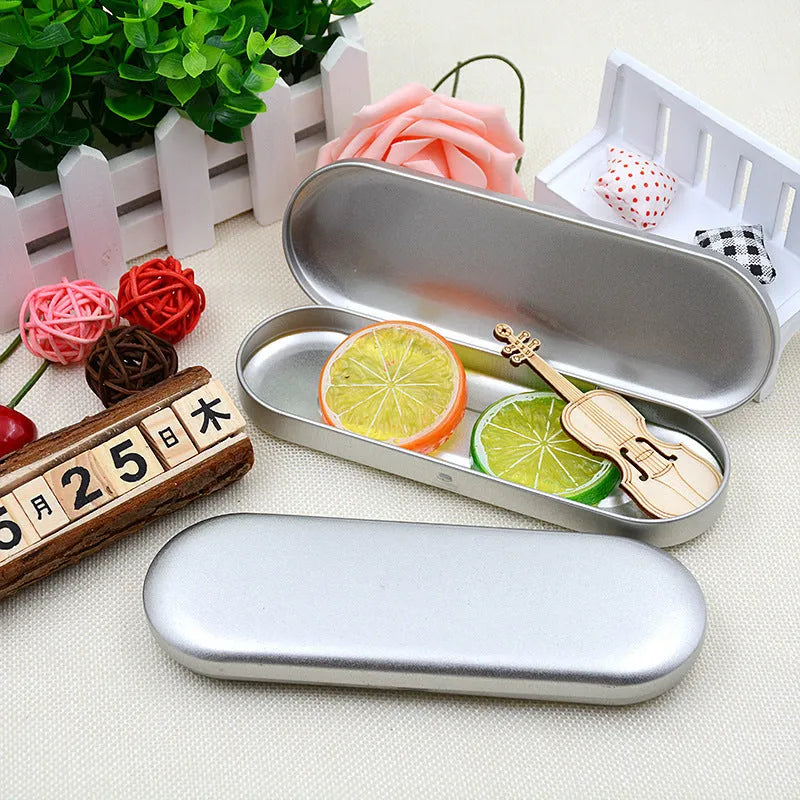 Rectangular frosted iron tinplate box for pen and pencil storage