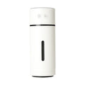 USB desktop humidifier with adjustable angle nozzle, white, with night light on, on a desk