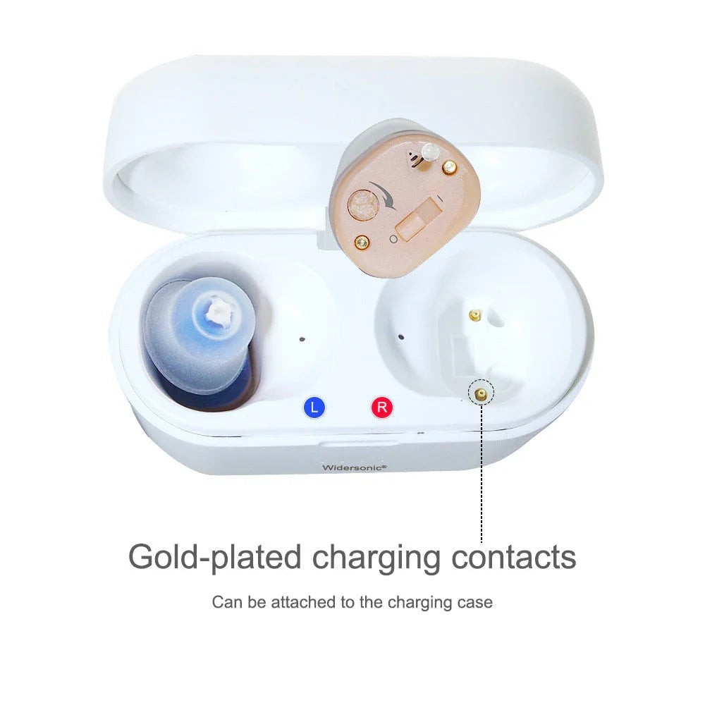 Rechargeable hearing amplifier for the elderly with clear sound enhancement features