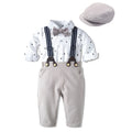 Boys' silver three piece suit with shirt collar and Y-belt, cotton spandex blend, sizes 59-100cm