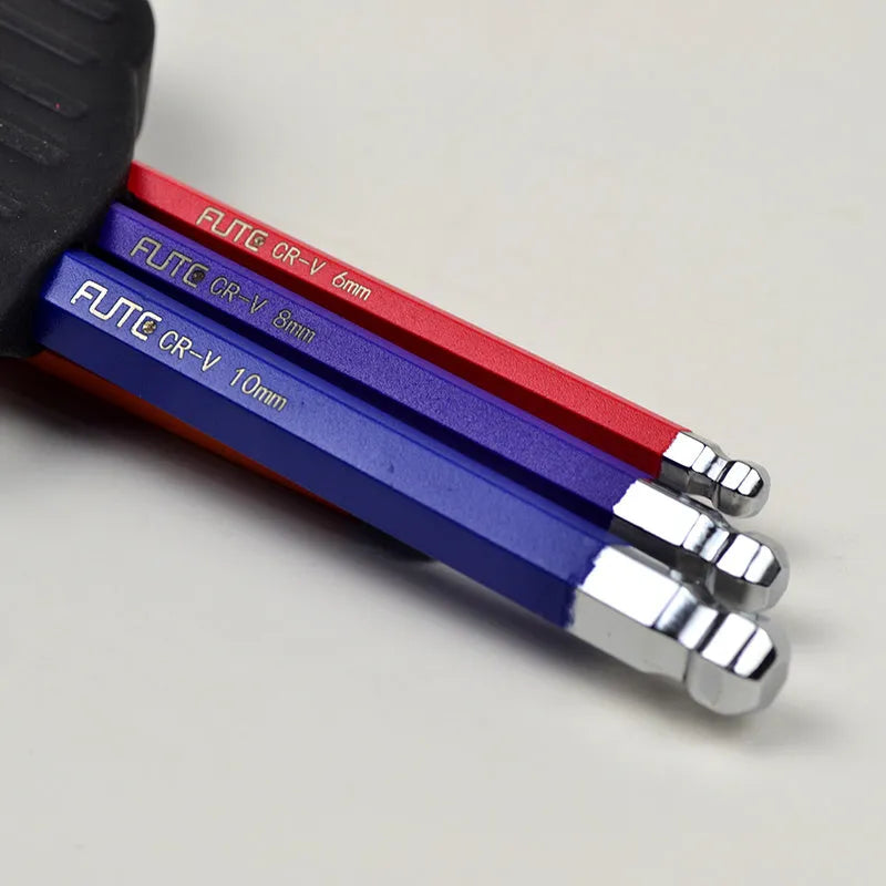 Hexagonal screwdriver torx inner hexagonal L-shaped wrench set with colour-coded plastic sleeve and black laser surface treatment