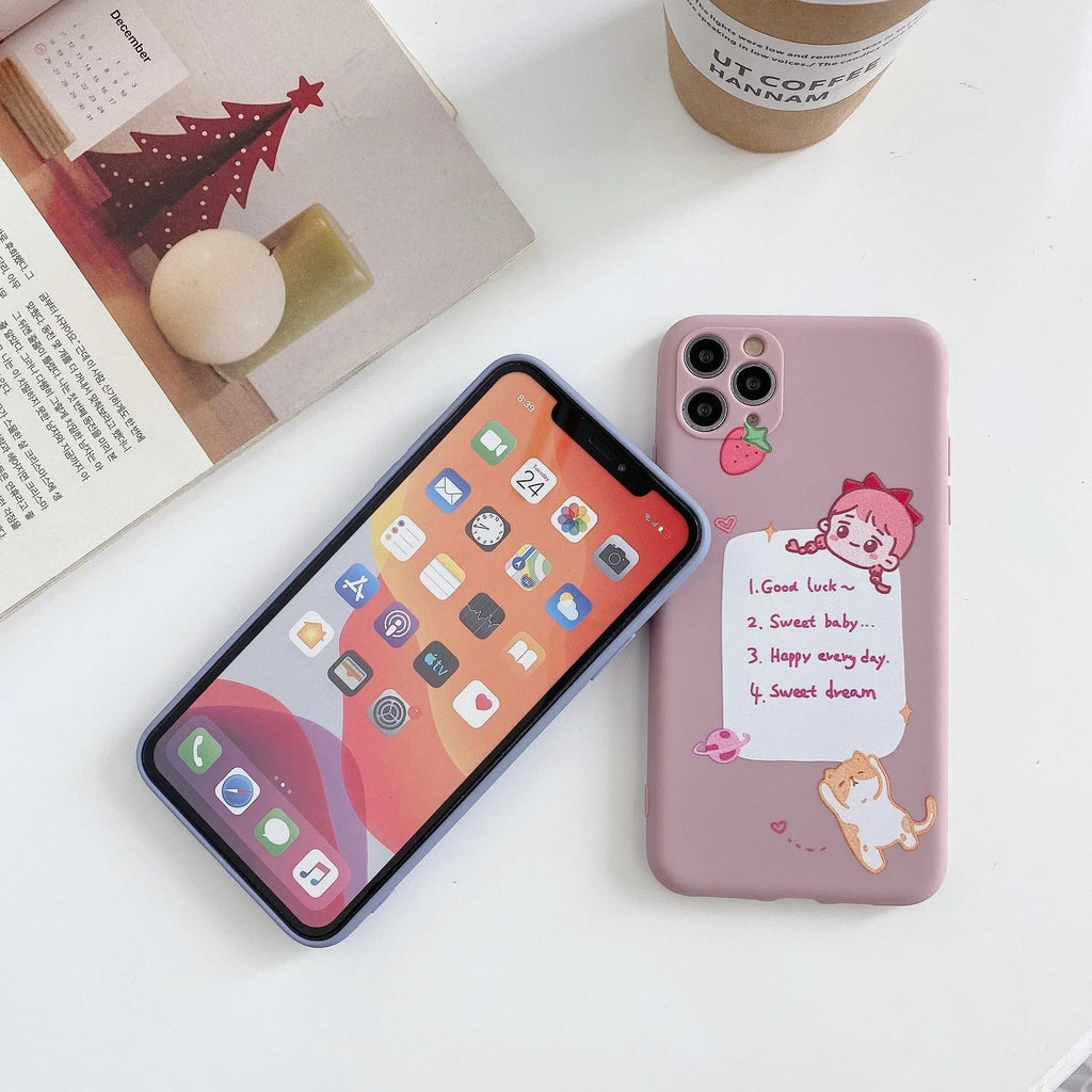 Blue frosted TPU iPhone case with a cartoon dinosaur print on the back.