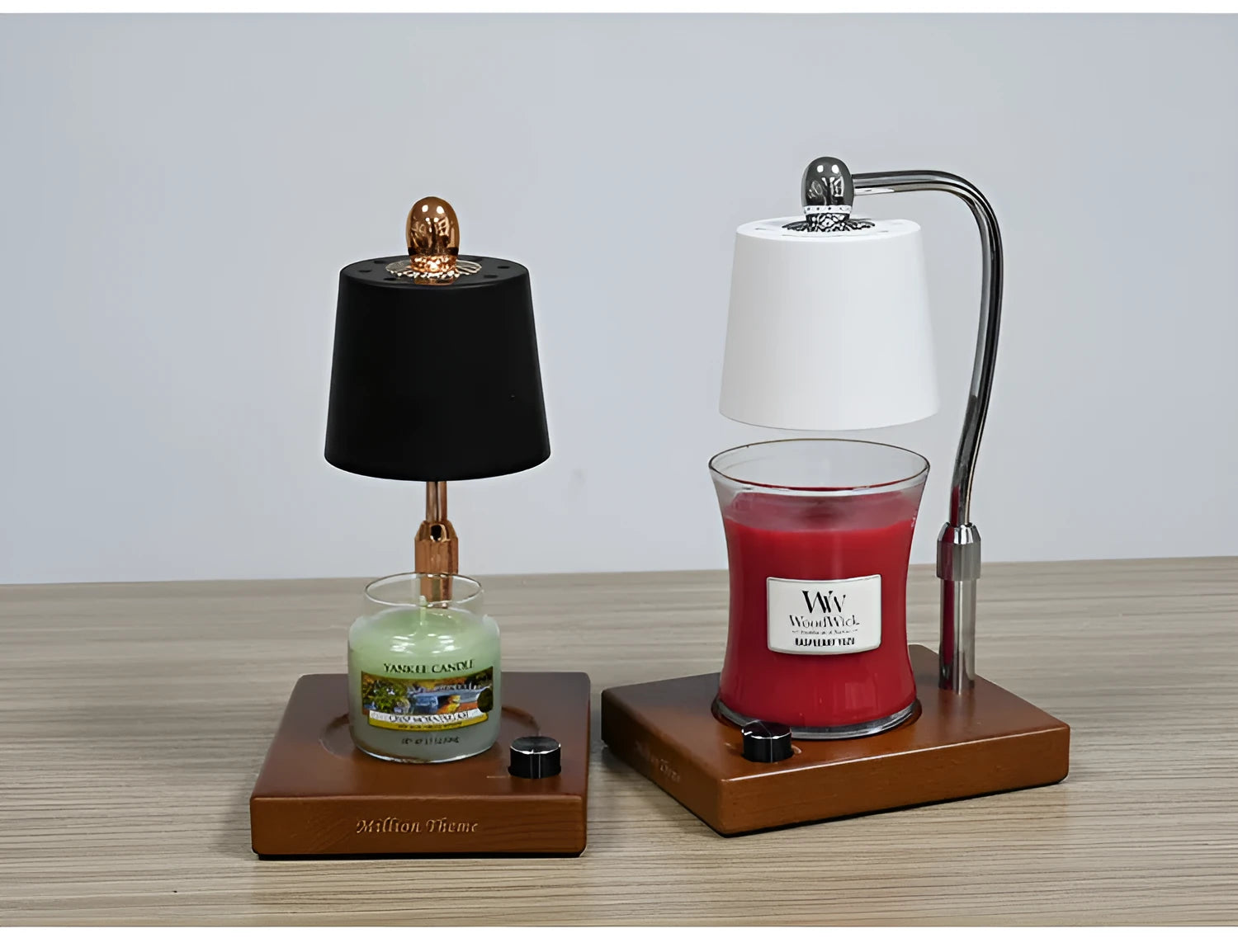Solid wood aromatherapy wax melt lamp candlestick in black or white finish.