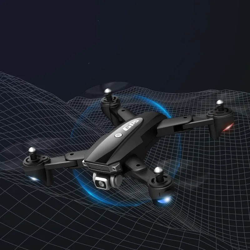 Black and red folding quadcopter drone with 4K camera for children's aerial photography