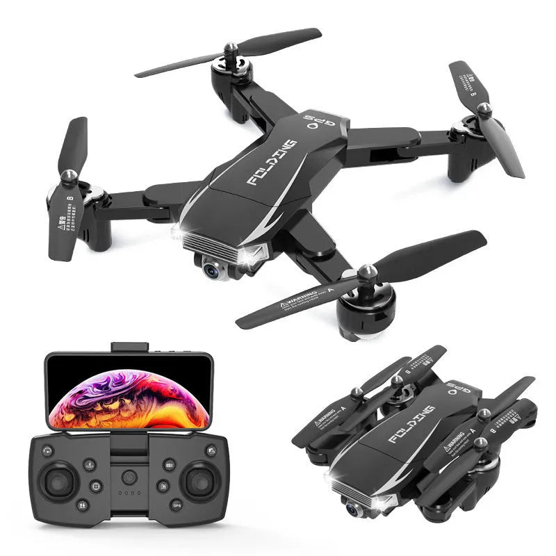 Black and red folding quadcopter drone with 4K camera for children's aerial photography