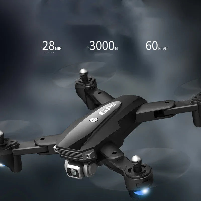 Black and red folding quadcopter drone with 4K camera for children's aerial photography