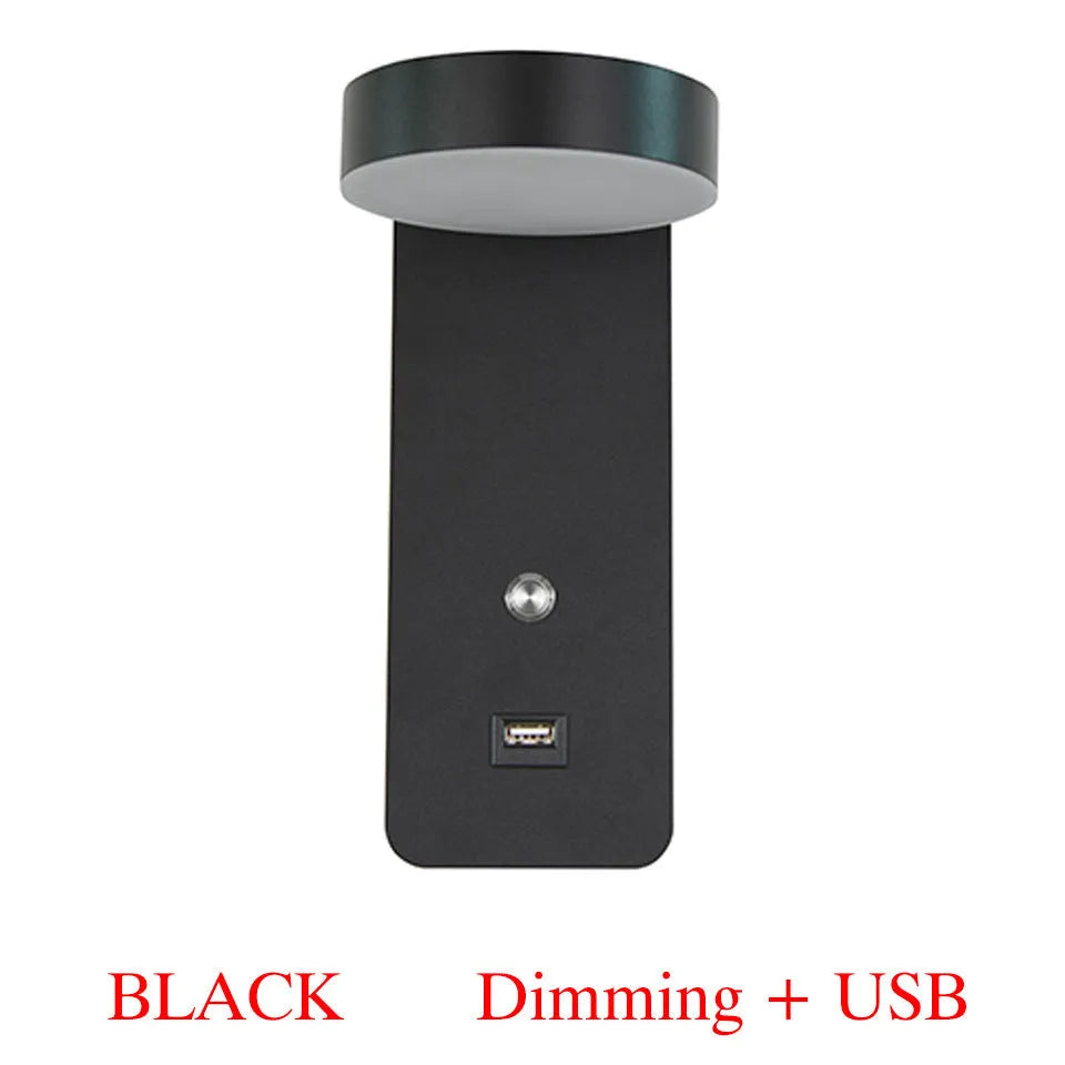 Modern square LED wall lamp with acrylic shade showing rotating adjustment and dimming control