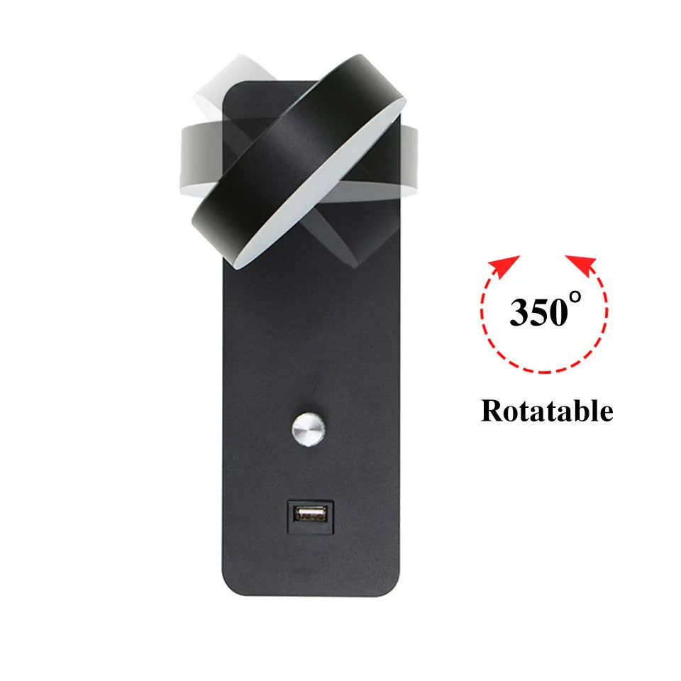 Modern square LED wall lamp with acrylic shade showing rotating adjustment and dimming control