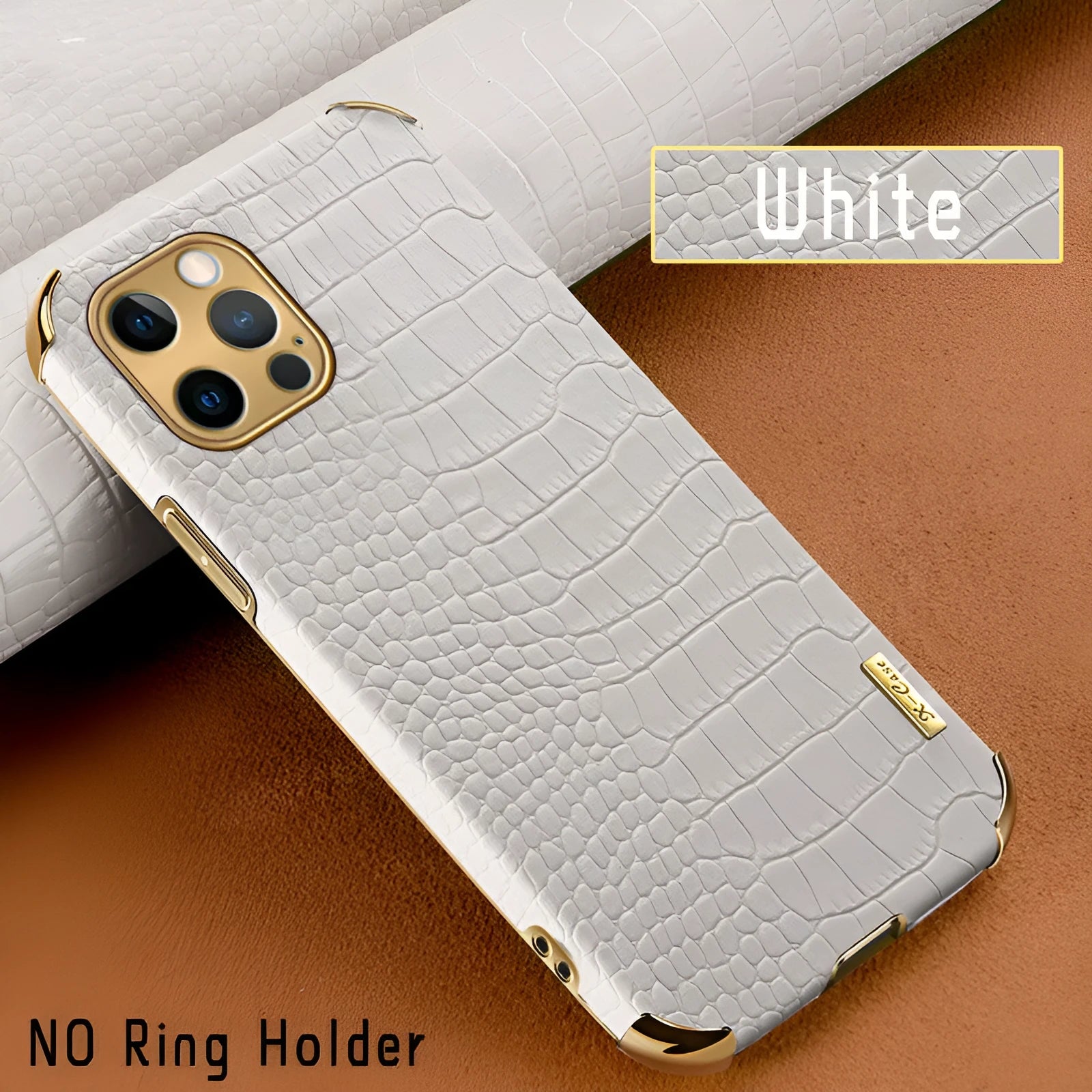 Crocodile pattern striped imitation leather back cover case for iPhone in black, green, red, yellow, and white colours.