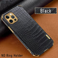Crocodile pattern striped imitation leather back cover case for iPhone in black, green, red, yellow, and white colours.