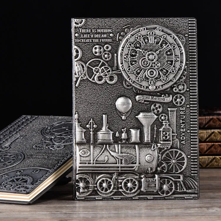 Retro embossed notepad in A5 size with leather-bound cover and European relief design