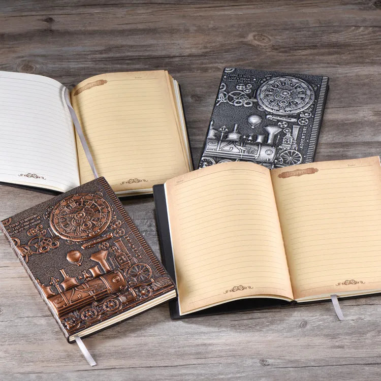 Retro embossed notepad in A5 size with leather-bound cover and European relief design