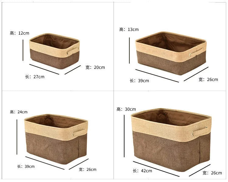 Blue imitation cotton linen fabric folding storage box without cover shown in medium size
