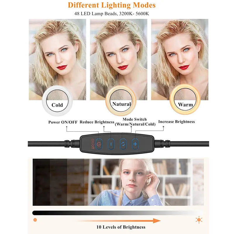 Golden 6-inch clip-on LED video conference light with pan tilt clip and USB charging, 2200-5500K adjustable