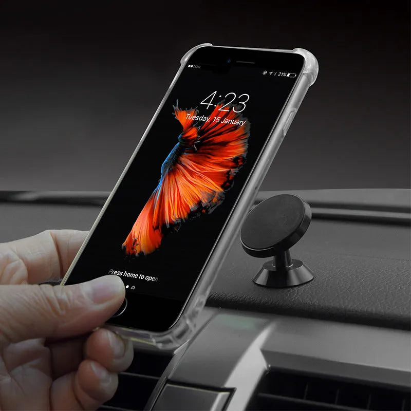 A universal magnetic car phone holder in black, silver, or gold, measuring 35.5mm by 40mm.
