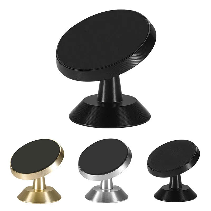 A universal magnetic car phone holder in black, silver, or gold, measuring 35.5mm by 40mm.
